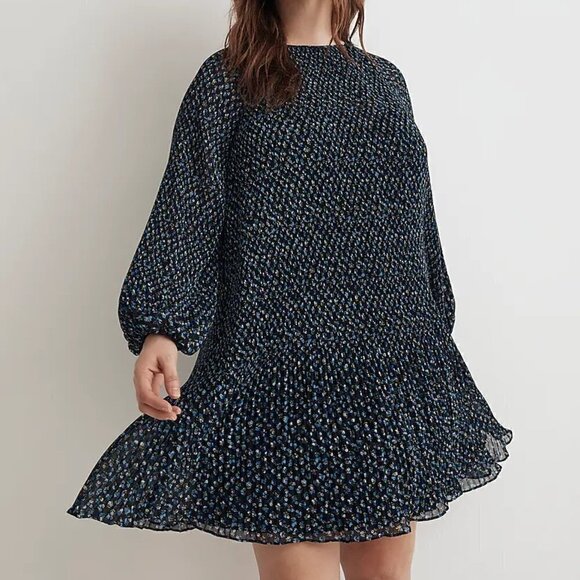 Madewell Crinkle Georgette Flared Hem Mini Dress Floral Blue Plus Size 1X NWT - Picture 5 of 13